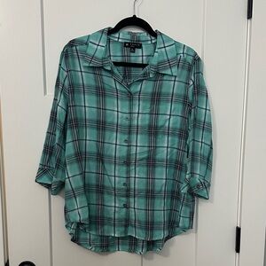 Plaid Button Down Shirt in Teal by N Touch